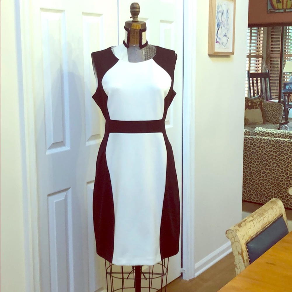 Calvin Klein black and white knit dress